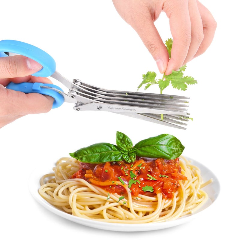 Kitchen Gadgets Herb Scissors - with Kitchen Gadgets Retail Package - Multipurpose Kitchen Shears - 5 Extremely Sharp Stainless Steel Blades - Handy Cleaning Comb - Multi Blade - Time-Saving - Chop Herbs - Image 1
